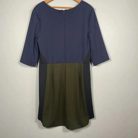 Hutch Color Block Fit & Flare Midi Dress Size 12 Sheath Navy Blue Green Preppy - Picture 4 of 13